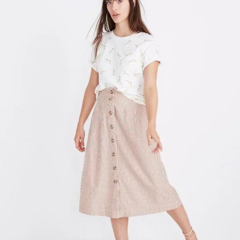 Patio Button-Front Midi Skirt in Clay Stripe